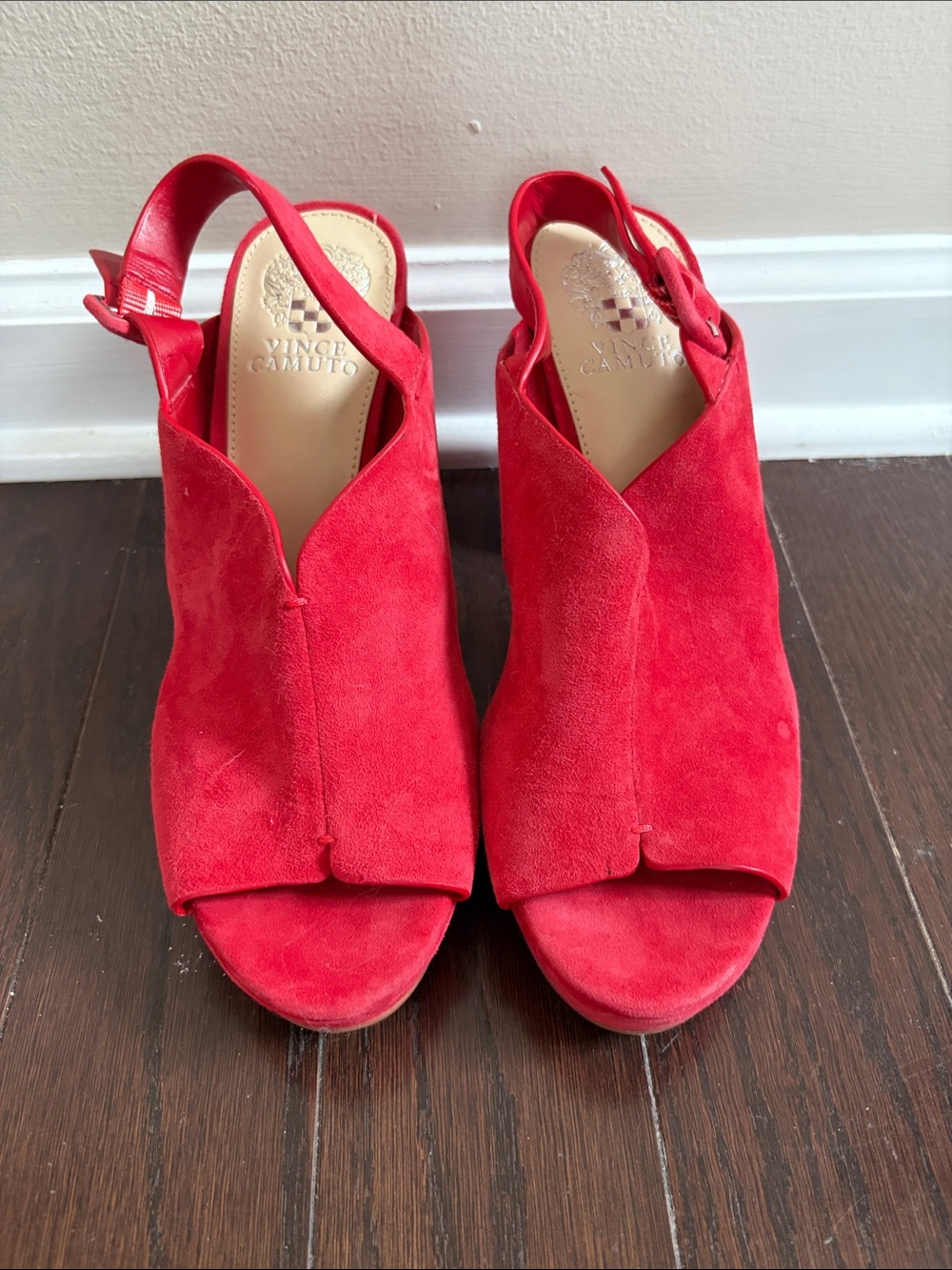 Hot Red Vince Camuto Suede Peep-Toe Slingback Heels - 8.5 M / 39